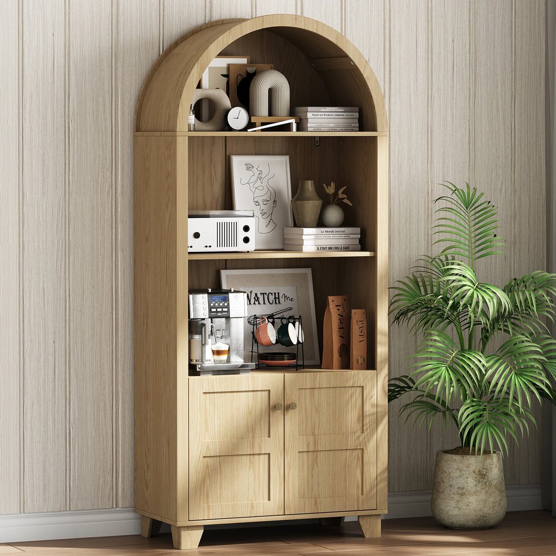 IDEALSOUL Arched Cabinet, 70-Inch Kitchen Pantry Storage Cabinet, Open Shelf Storage Cabinet with 2 Doors and 5 Shelves