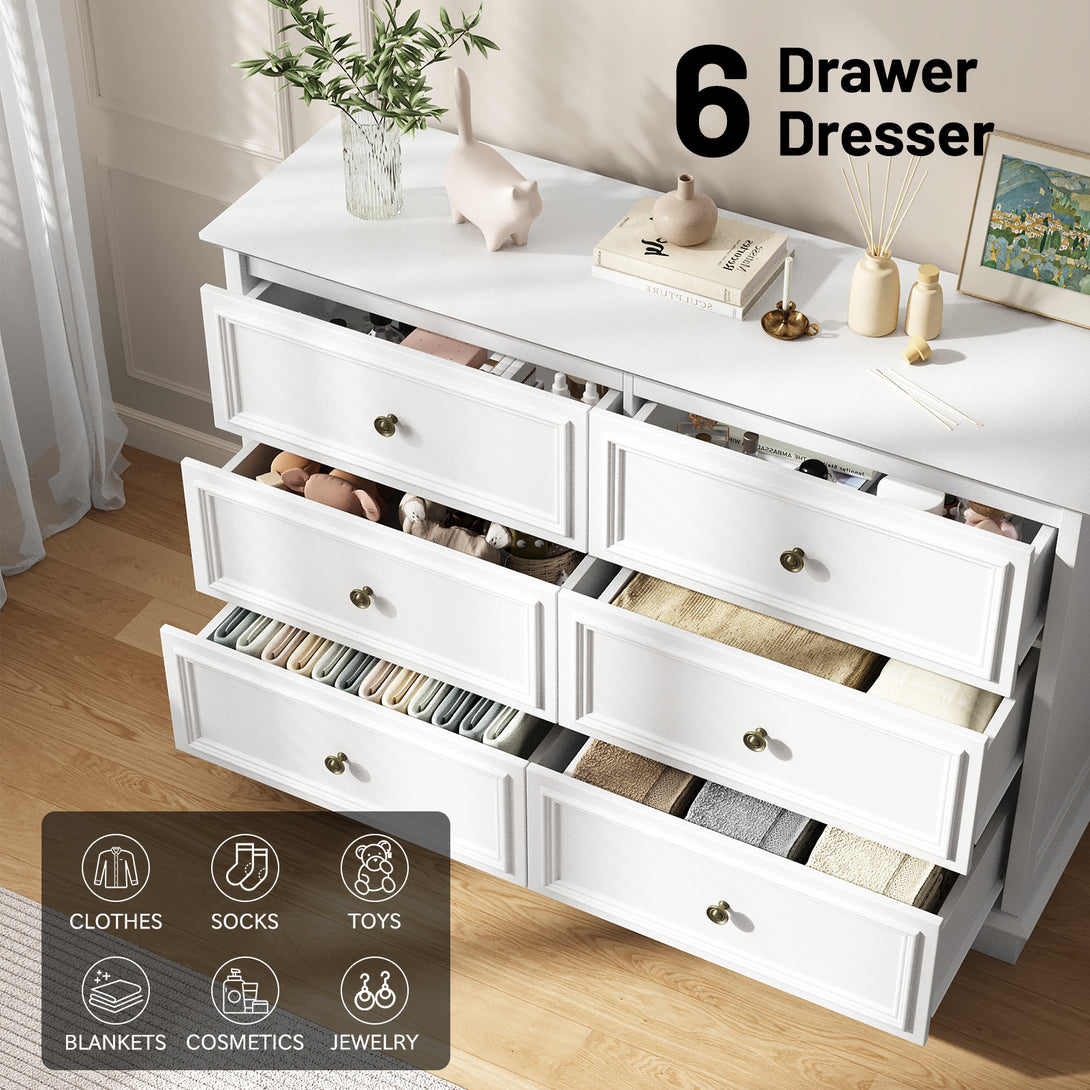 IDEALSOUL Dresser,6 Drawer Dresser for bedroom,Retro Wood Storage dresser for Living Room