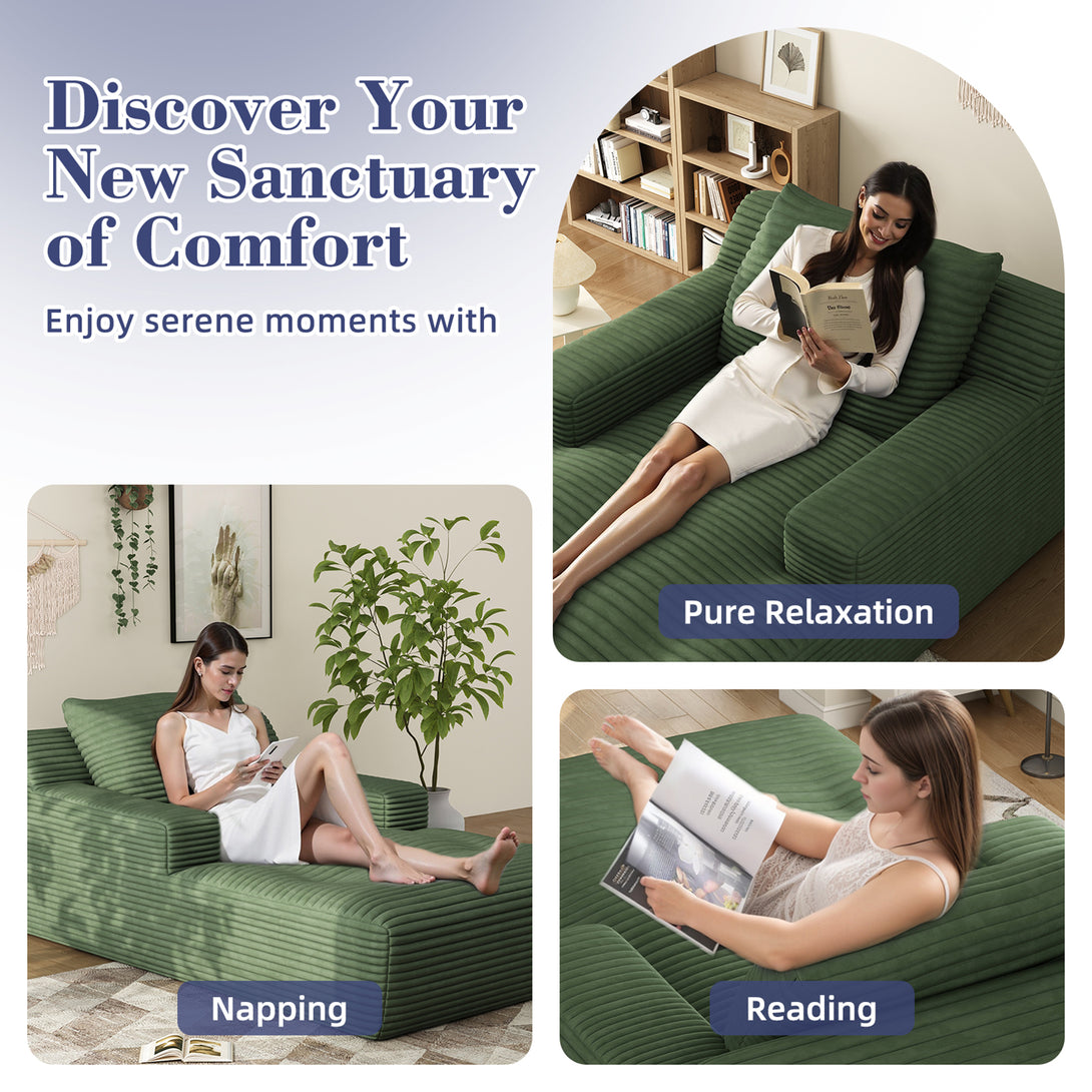 67'' Oversized Chaise Lounge Chair Indoor, Cloud Plush Corduroy Upholstered Sofa Bed, Modern Deep Seat Sofa with Back Cushion, Pillows, Cozy Sleeper Couch for Living Room, No Assembly Required