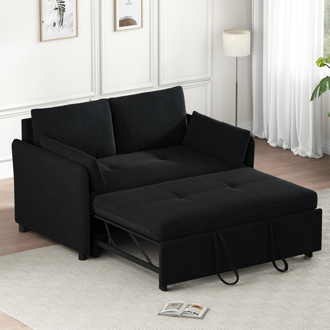 3 in 1 Convertible Sleeper Sofa Bed, 53" Folding Pull Out Couch with Adjustable Backrest, Futon Loveseat Couches with Side Pocket for Living Room