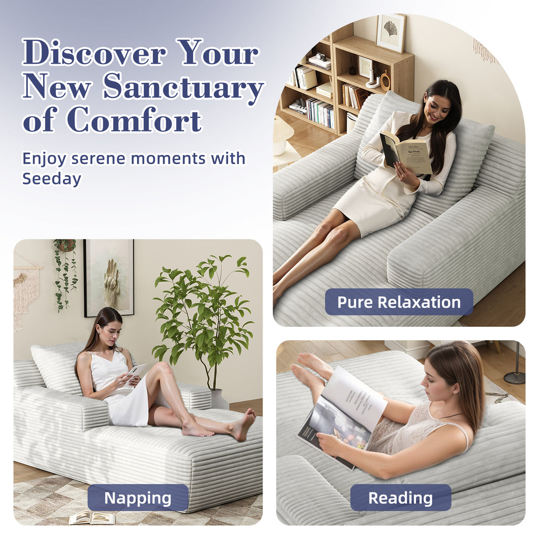 67'' Oversized Chaise Lounge Chair Indoor, Cloud Plush Corduroy Upholstered Sofa Bed, Modern Deep Seat Sofa with Back Cushion, Pillows, Cozy Sleeper Couch for Living Room, No Assembly Required