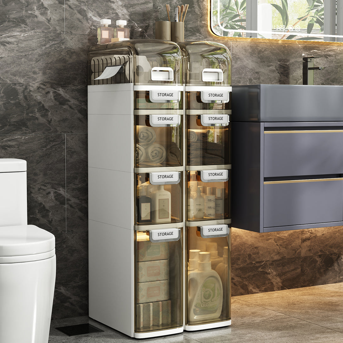 IDEALSOUL Bathroom Storage,Waterproof Narrow Storage Cabinet,Storage Floor Cabinet with Drawers for Small Spaces