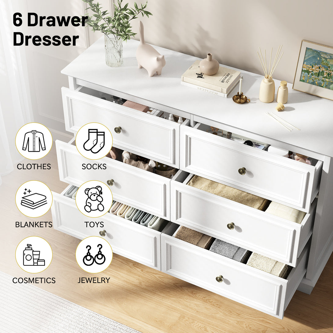 IDEALSOUL Dresser,6 Drawer Dresser for bedroom,Retro Wood Storage dresser for Living Room