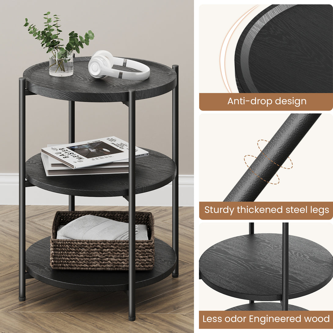 End Side Table, 3-Tier Coffee Table Small Round Table, Narrow Nightstand for Living Room Bedroom Outdoor