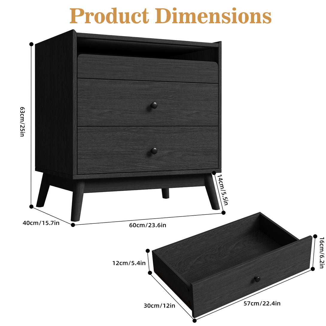 Nightstand Bedside Table, 25"H×23.6"W 3 Drawer Dresser with Hidden Charging Station, End Side Table for Bedroom Furniture