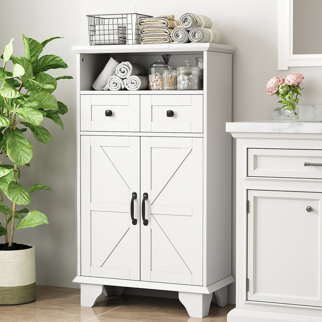 Bathroom Storage Cabinet with Doors and Drawers, Farmhouse Bathroom Floor Cabinet freestanding with Adjustable Shelf, 41.3"H Bathroom Organizer