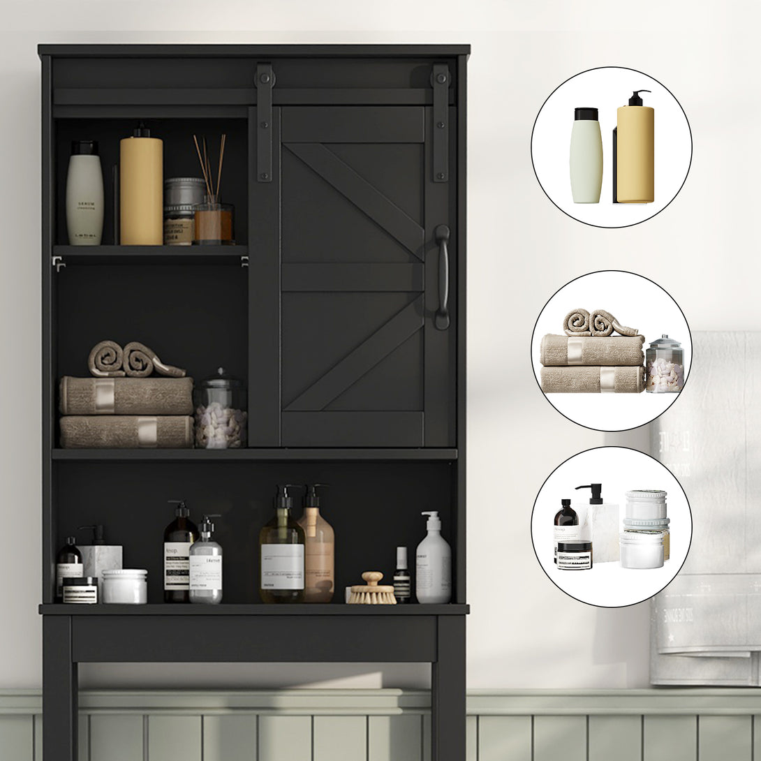 Over The Toilet Storage Shelves, Farmhouse Storage Shelves Over Toilet with Sliding Barn Door & Adjustable Shelves