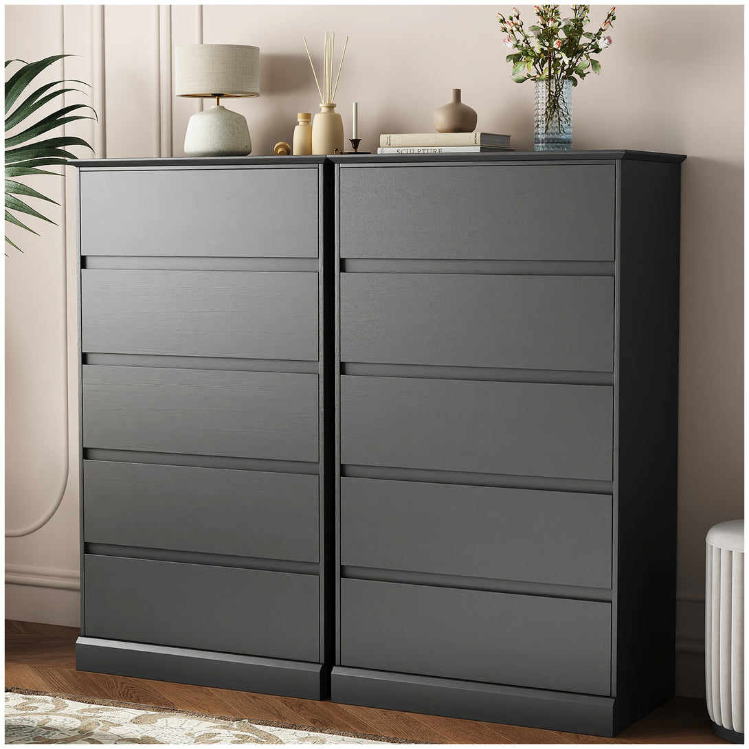 Bedroom Dresser Black, 5 Drawer Dresser Chest of Drawers for Living Room Dressing Room Entryway
