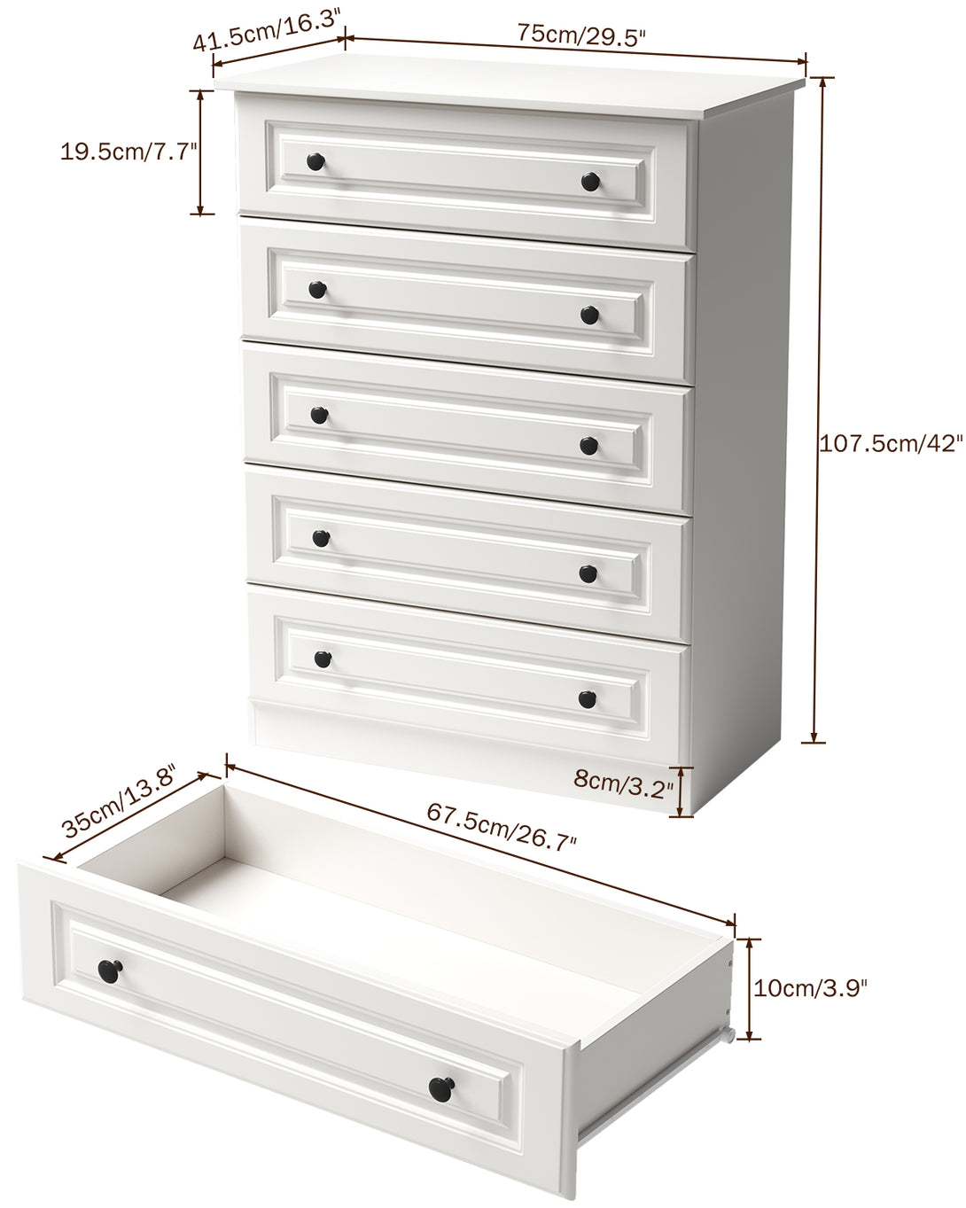Dresser for bedroom,5 Drawer Dresser Tall  Dresser with Large Storage Space, for Bedroom,Hallway,Entryway
