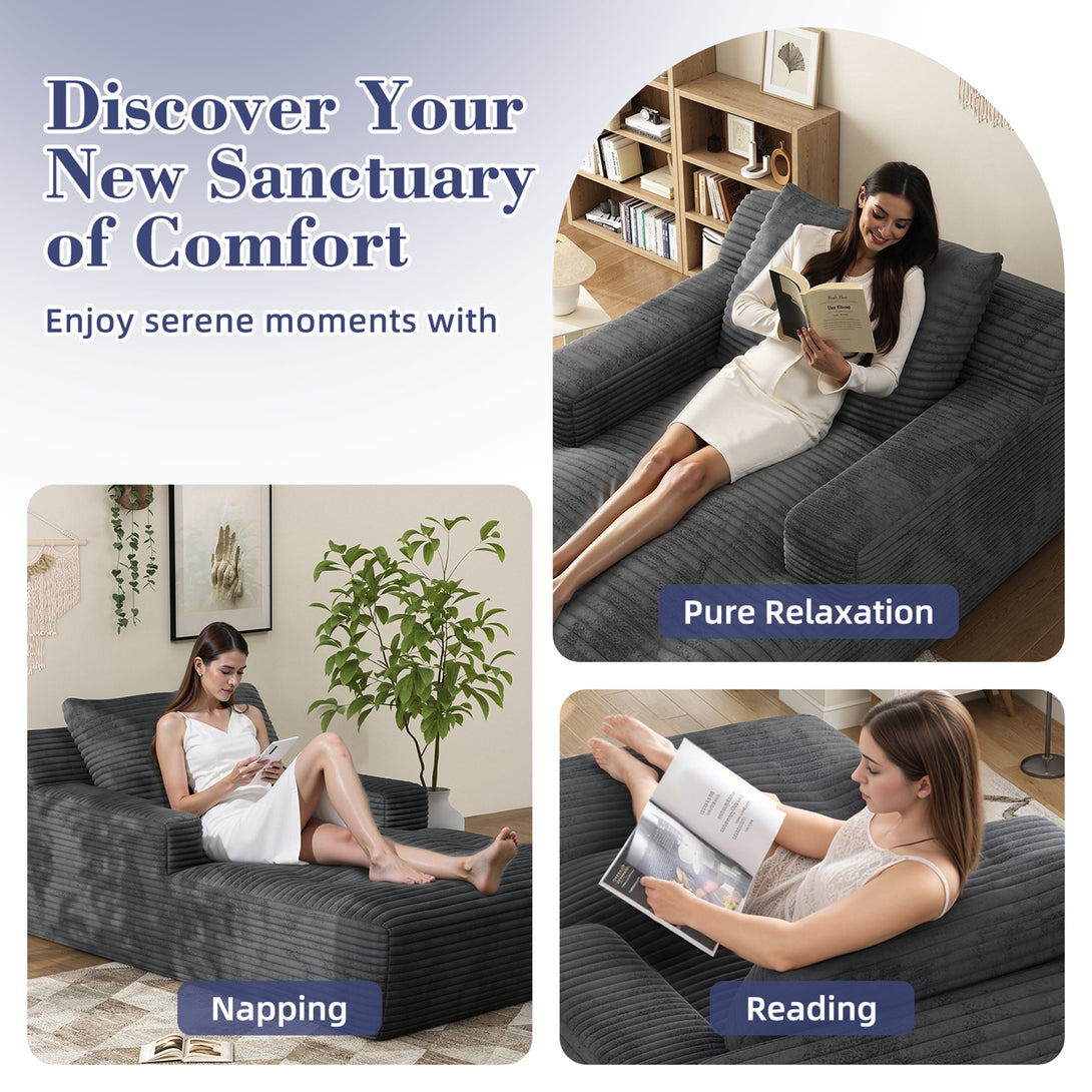 67'' Oversized Chaise Lounge Chair Indoor, Cloud Plush Corduroy Upholstered Sofa Bed, Modern Deep Seat Sofa with Back Cushion, Pillows, Cozy Sleeper Couch for Living Room, No Assembly Required