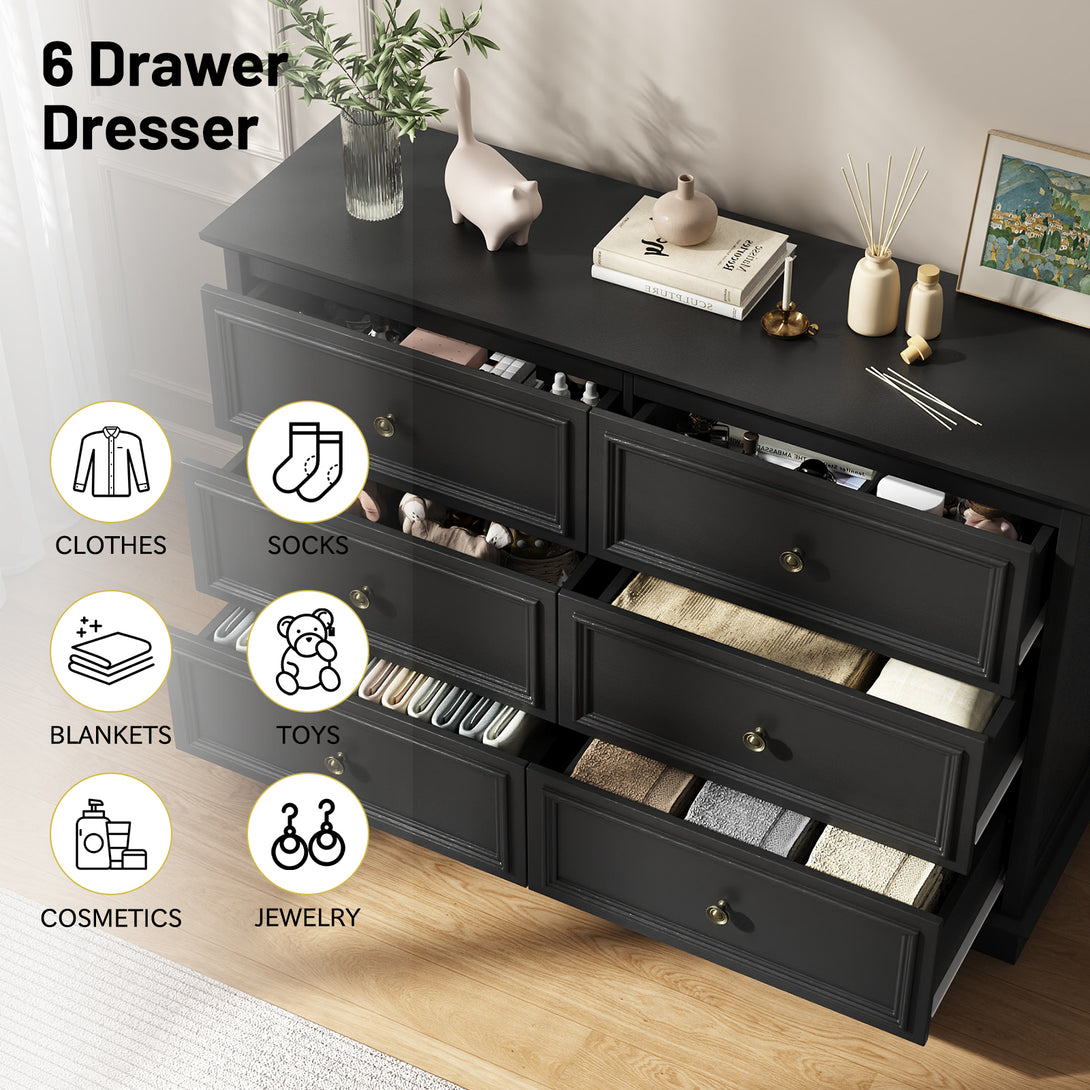 IDEALSOUL Dresser,6 Drawer Dresser for bedroom,Retro Wood Storage dresser for Living Room