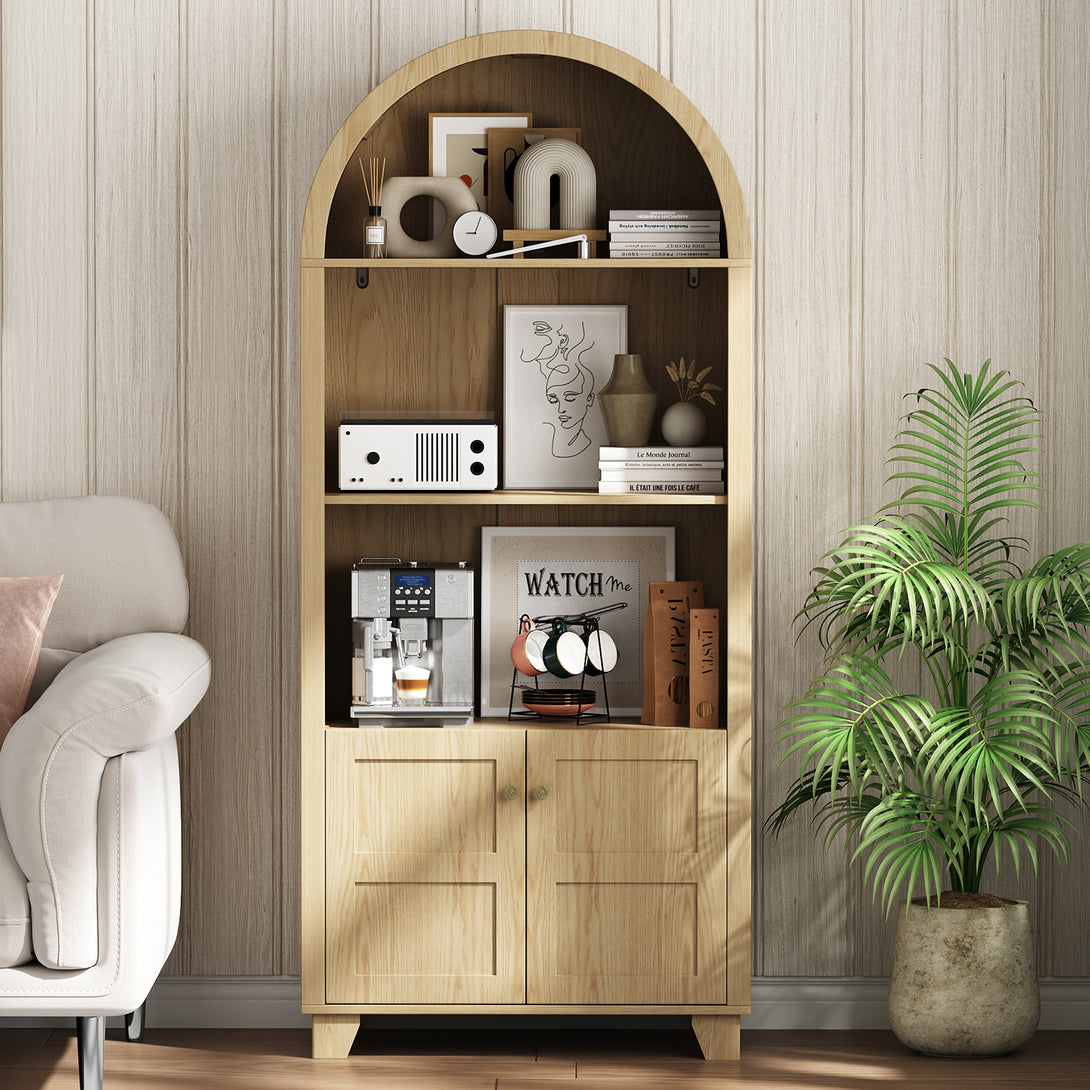 IDEALSOUL Arched Cabinet, 70-Inch Kitchen Pantry Storage Cabinet, Open Shelf Storage Cabinet with 2 Doors and 5 Shelves