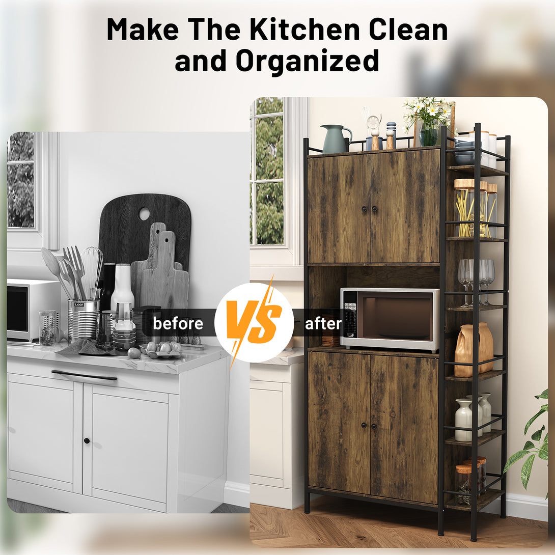 IDEALSOUL Pantry Storage Cabinets,70.8" Kitchen Pantry Cabinet with Side Shelf,2 Doors and 3 Shelves