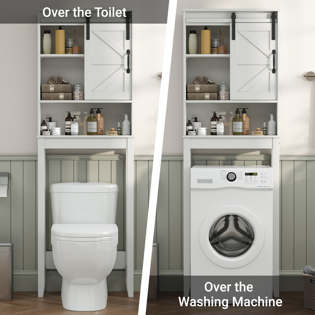 Over The Toilet Storage Shelves, Farmhouse Storage Shelves Over Toilet with Sliding Barn Door & Adjustable Shelves