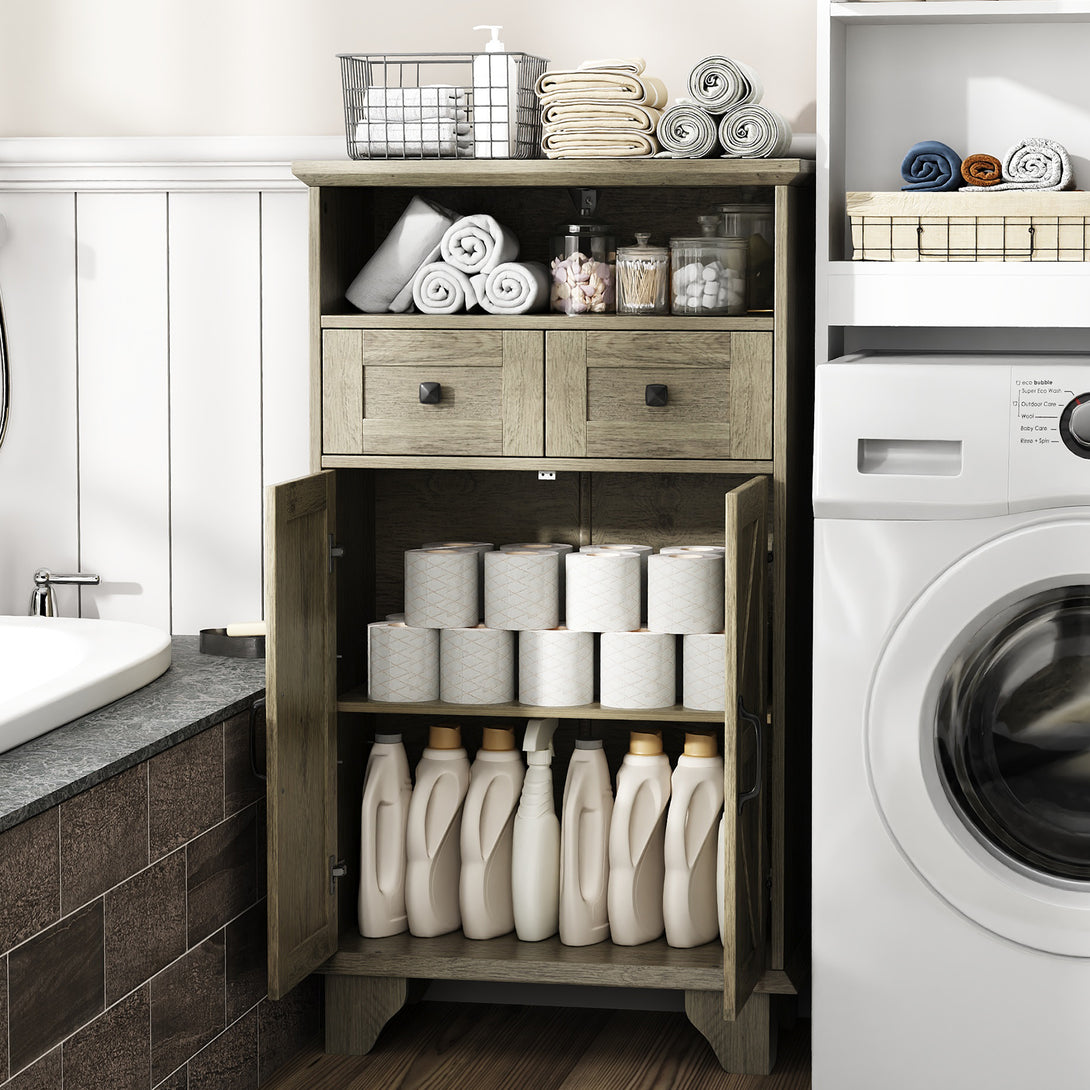 Bathroom Storage Cabinet with Doors and Drawers, Farmhouse Bathroom Floor Cabinet freestanding with Adjustable Shelf, 41.3"H Bathroom Organizer