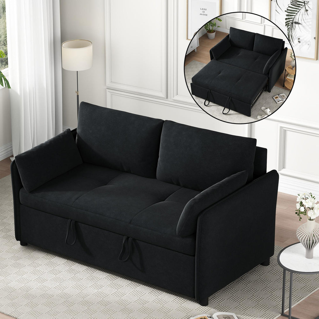 3 in 1 Convertible Sleeper Sofa Bed, 53" Folding Pull Out Couch with Adjustable Backrest, Futon Loveseat Couches with Side Pocket for Living Room