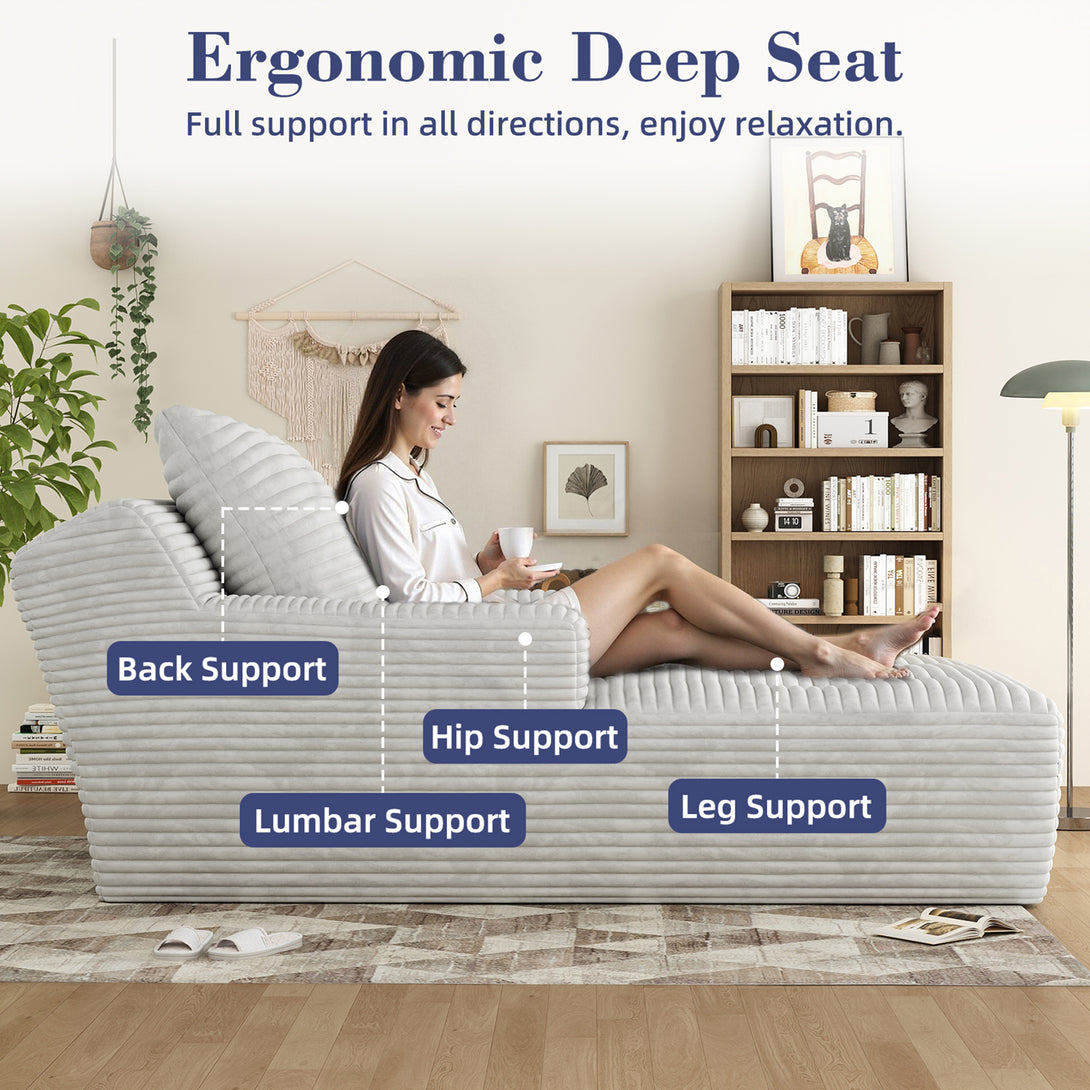 67'' Oversized Chaise Lounge Chair Indoor, Cloud Plush Corduroy Upholstered Sofa Bed, Modern Deep Seat Sofa with Back Cushion, Pillows, Cozy Sleeper Couch for Living Room, No Assembly Required