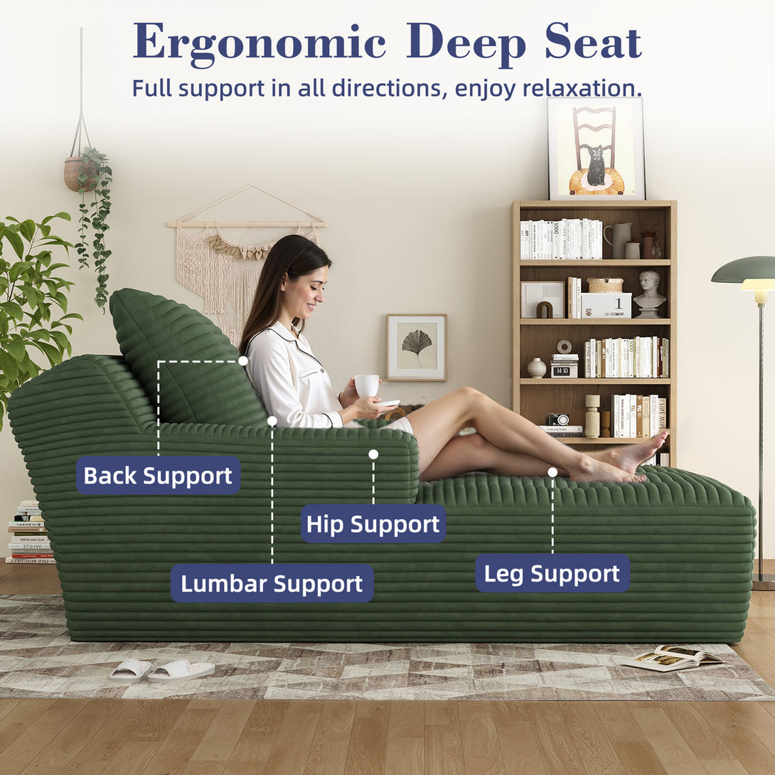 67'' Oversized Chaise Lounge Chair Indoor, Cloud Plush Corduroy Upholstered Sofa Bed, Modern Deep Seat Sofa with Back Cushion, Pillows, Cozy Sleeper Couch for Living Room, No Assembly Required
