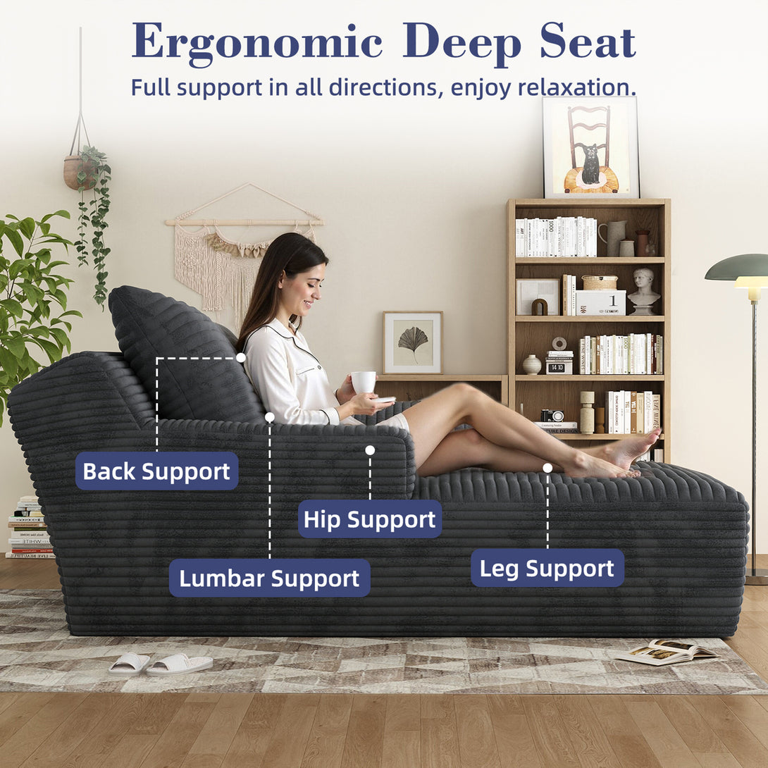 67'' Oversized Chaise Lounge Chair Indoor, Cloud Plush Corduroy Upholstered Sofa Bed, Modern Deep Seat Sofa with Back Cushion, Pillows, Cozy Sleeper Couch for Living Room, No Assembly Required