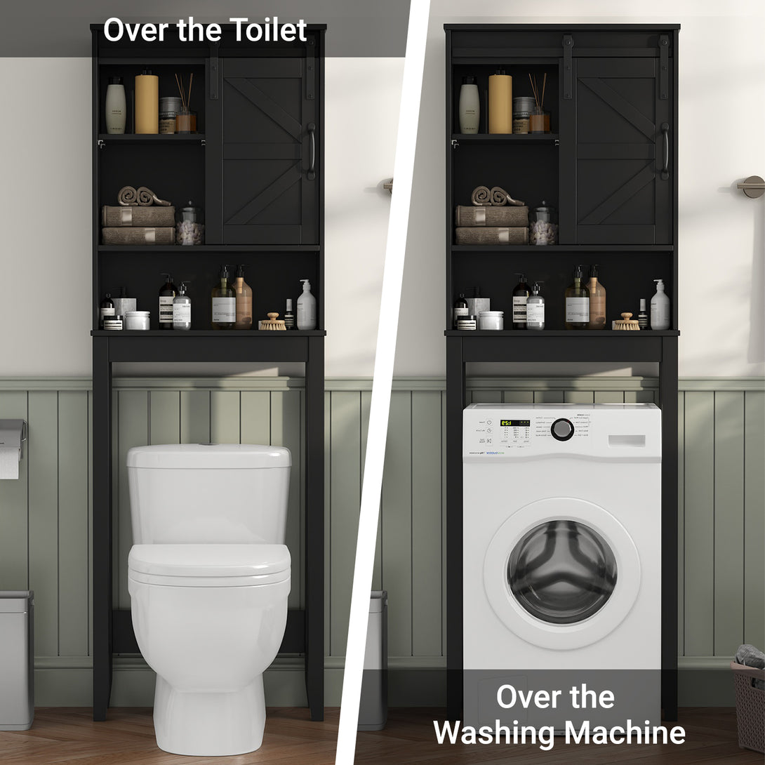 Over The Toilet Storage Shelves, Farmhouse Storage Shelves Over Toilet with Sliding Barn Door & Adjustable Shelves