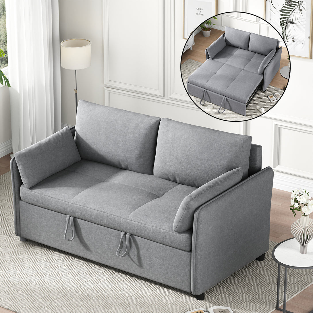 3 in 1 Convertible Sleeper Sofa Bed, 53" Folding Pull Out Couch with Adjustable Backrest, Futon Loveseat Couches with Side Pocket for Living Room