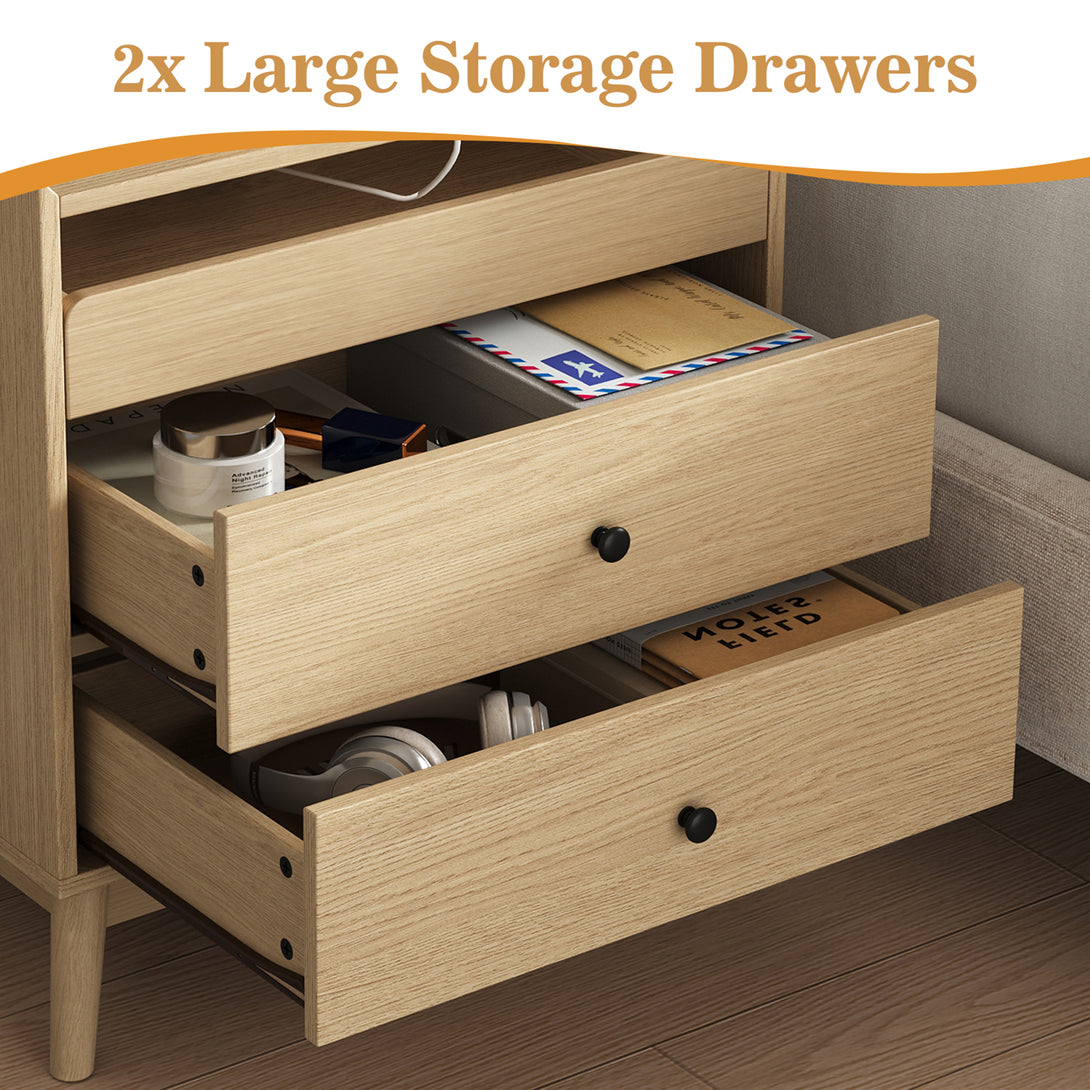 Nightstand Bedside Table, 25"H×23.6"W 3 Drawer Dresser with Hidden Charging Station, End Side Table for Bedroom Furniture