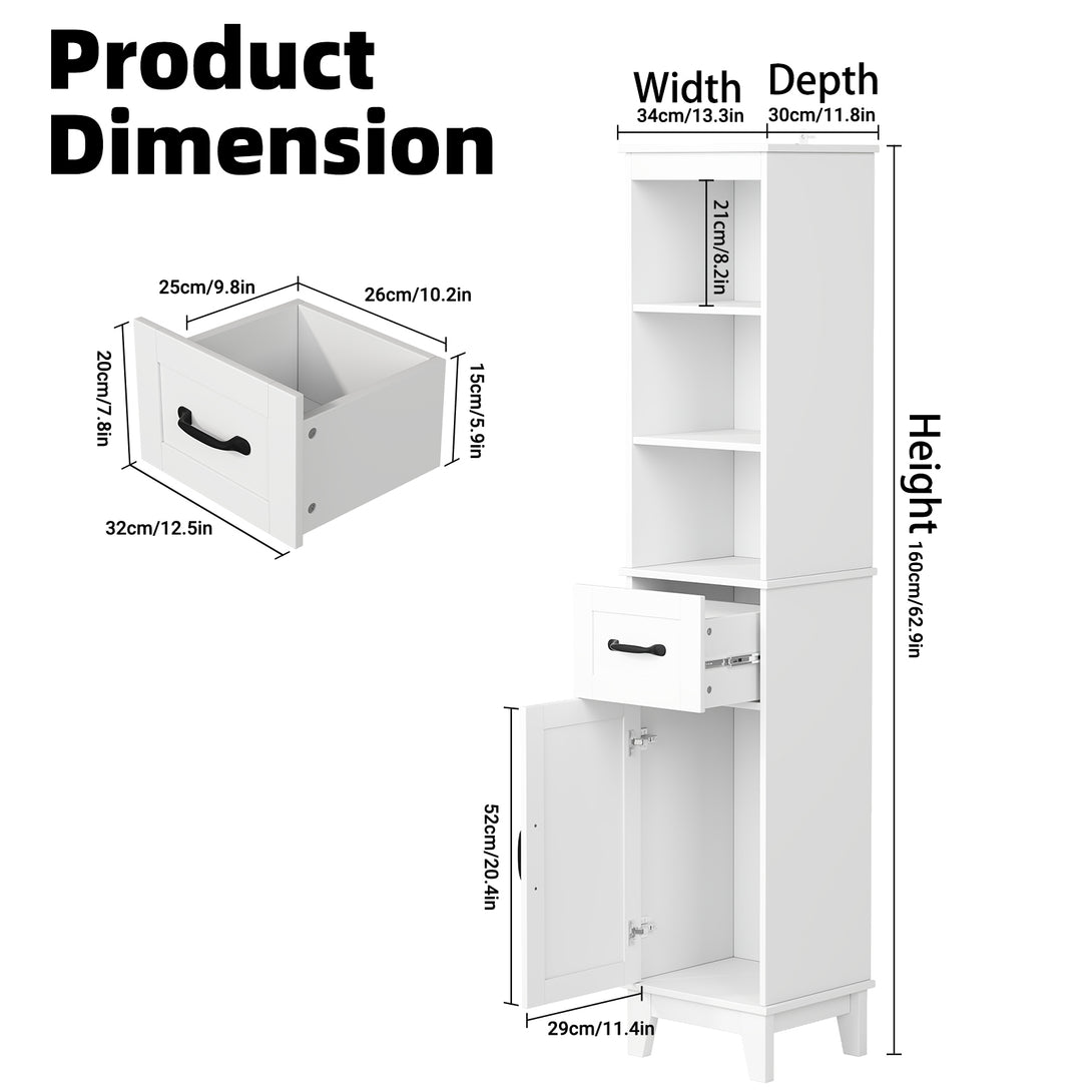 IDEALSOUL Tall Bathroom Storage Cabinet, Narrow Storage Cabinet, Freestanding Linen Cabinet with Barn Door and Drawer
