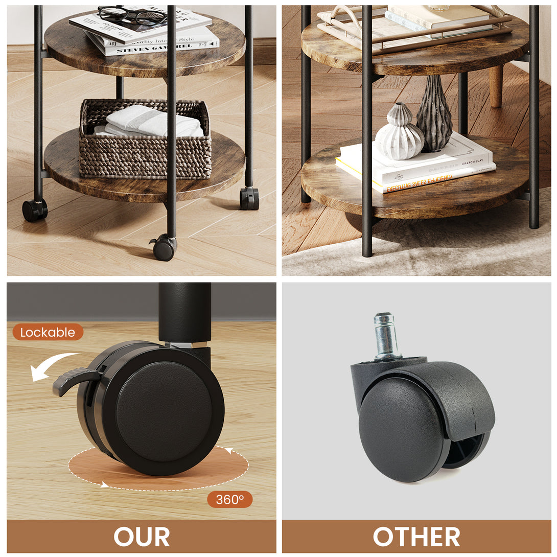 End Side Table, 3-Tier Coffee Table Small Round Table, Narrow Nightstand for Living Room Bedroom Outdoor