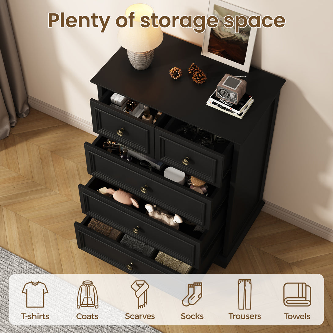 IDEALSOUL 5 Drawer Dresser for Bedroom, White Rustic Style Chest of Drawers, Retro Style 5 Drawer Dresser for Bedroom, Living Room, Bathroom