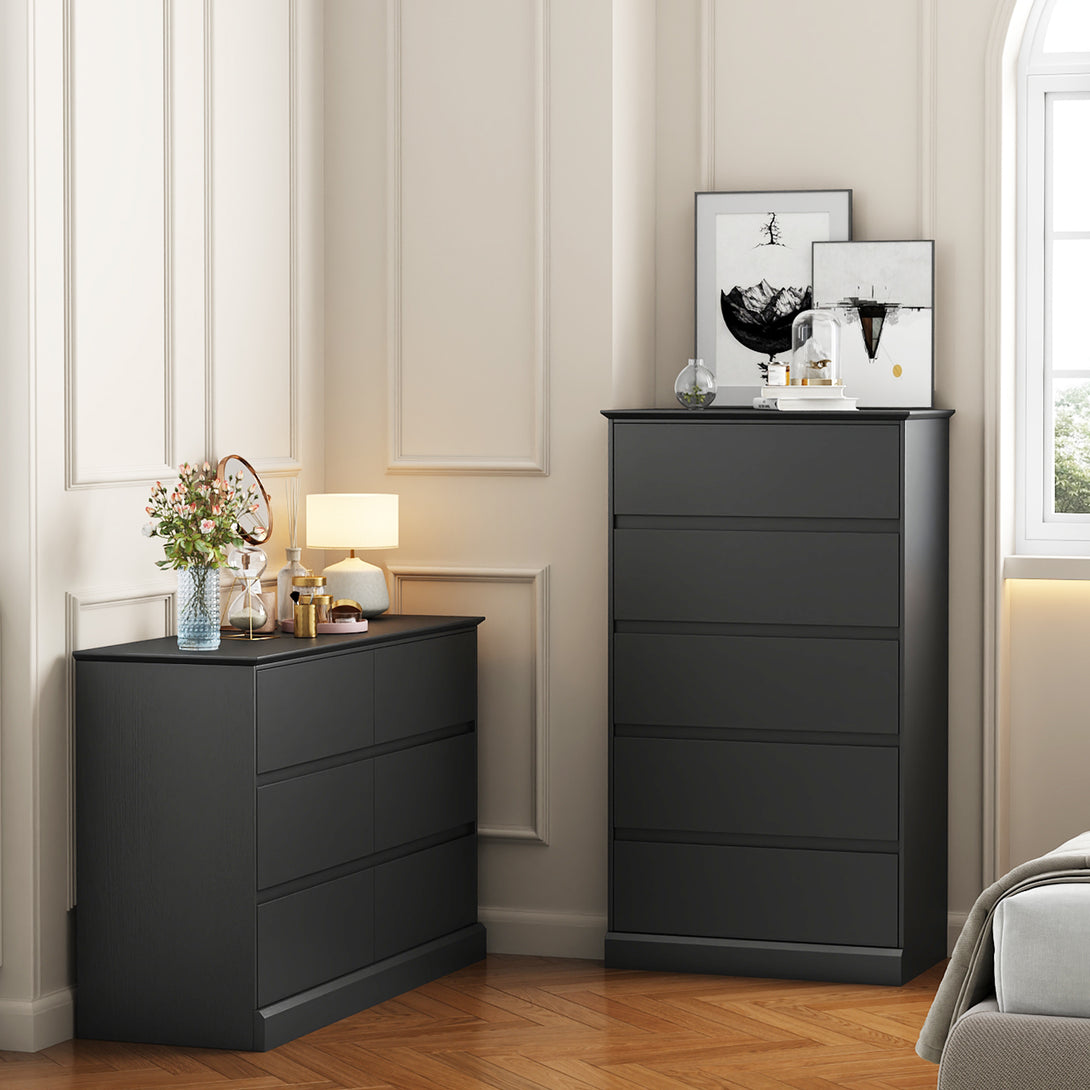 Bedroom Dresser Black, 5 Drawer Dresser Chest of Drawers for Living Room Dressing Room Entryway
