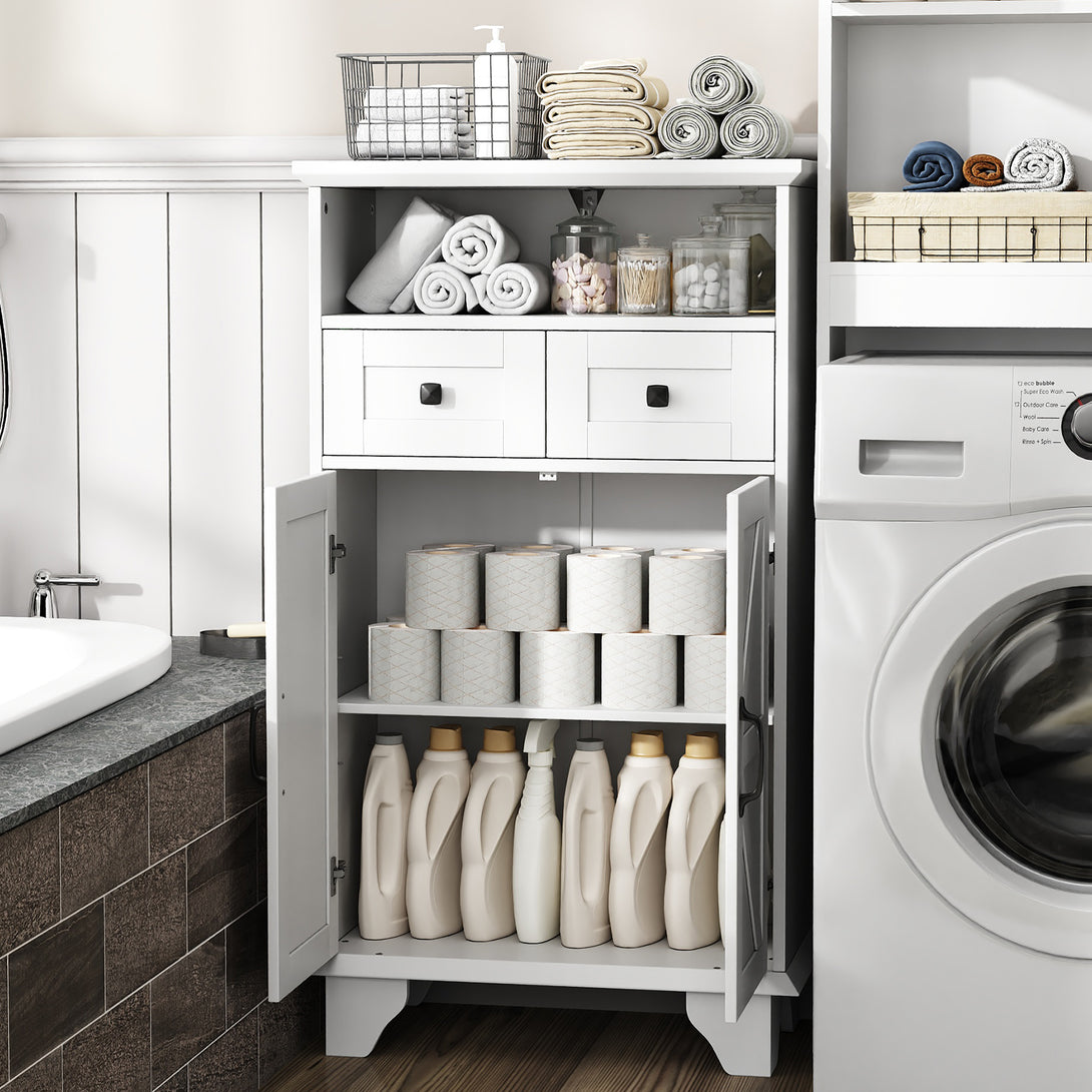 Bathroom Storage Cabinet with Doors and Drawers, Farmhouse Bathroom Floor Cabinet freestanding with Adjustable Shelf, 41.3"H Bathroom Organizer