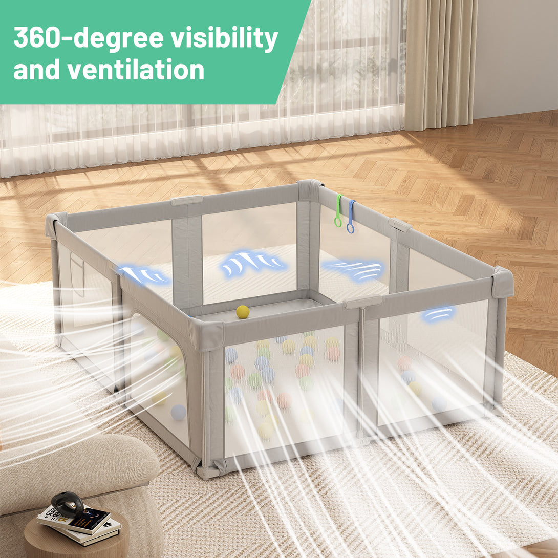 Baby Playpen, 70×61 In Play Yard, Foldable Large Playpens for Babies and Toddlers, with Mat and Carry Bag, Indoor & Outdoor Pack and Play, Oxford Fabric, Light Gray