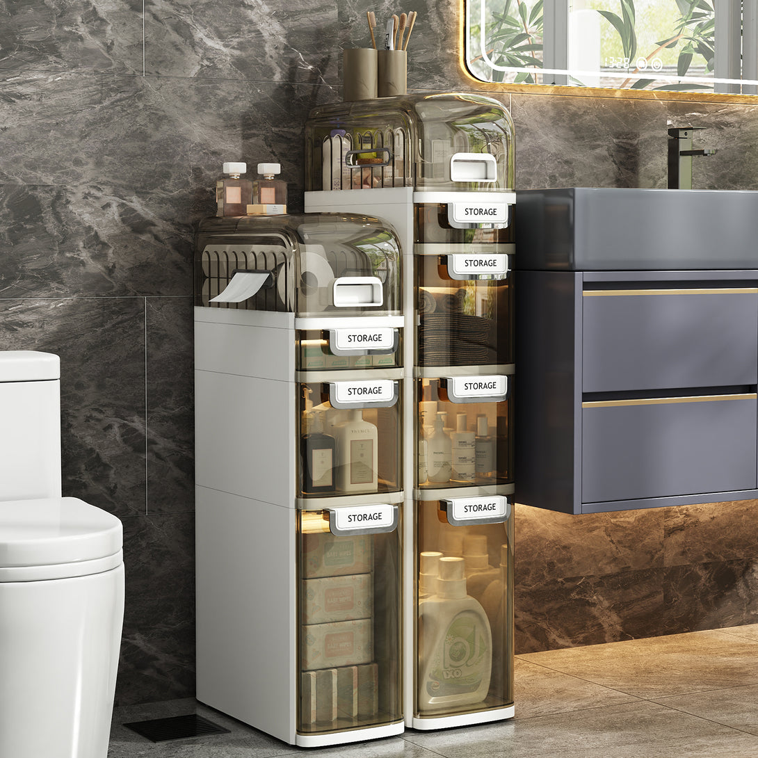 IDEALSOUL Bathroom Storage,Waterproof Narrow Storage Cabinet,Storage Floor Cabinet with Drawers for Small Spaces