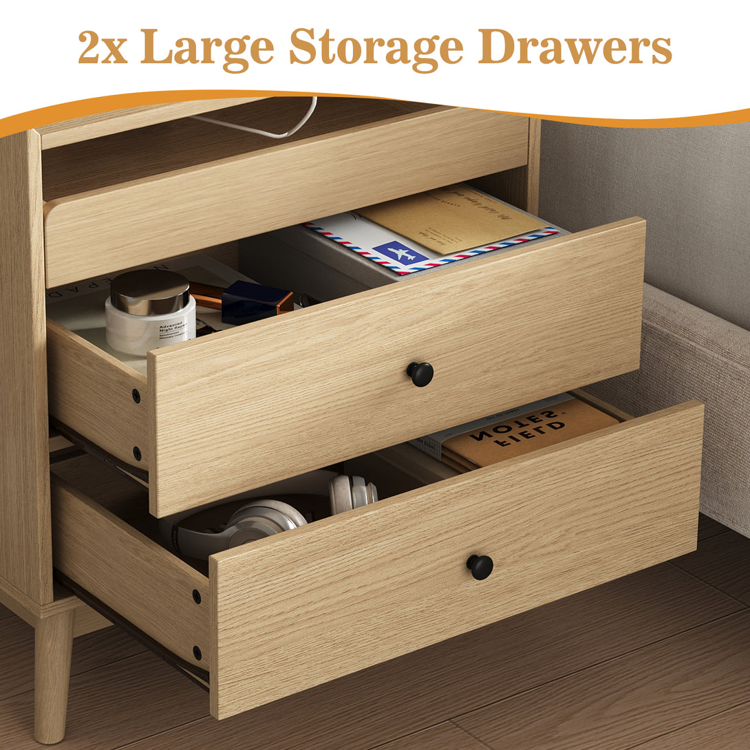 Nightstand Bedside Table, 25"H×23.6"W 3 Drawer Dresser with Hidden Charging Station, End Side Table for Bedroom Furniture