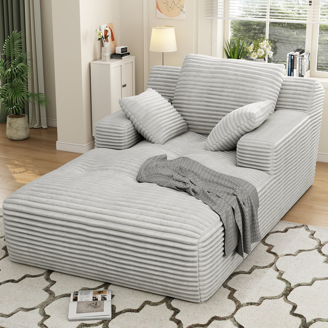 67'' Oversized Chaise Lounge Chair Indoor, Cloud Plush Corduroy Upholstered Sofa Bed, Modern Deep Seat Sofa with Back Cushion, Pillows, Cozy Sleeper Couch for Living Room, No Assembly Required