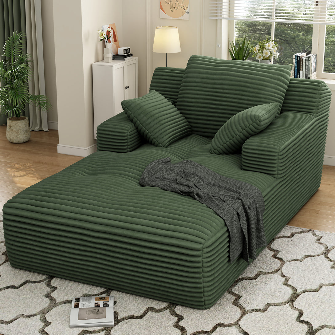 67'' Oversized Chaise Lounge Chair Indoor, Cloud Plush Corduroy Upholstered Sofa Bed, Modern Deep Seat Sofa with Back Cushion, Pillows, Cozy Sleeper Couch for Living Room, No Assembly Required