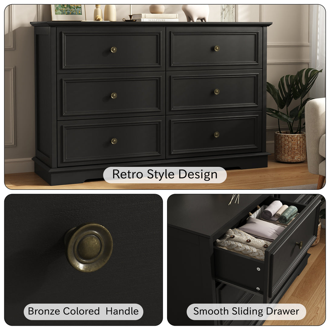 IDEALSOUL Dresser,6 Drawer Dresser for bedroom,Retro Wood Storage dresser for Living Room