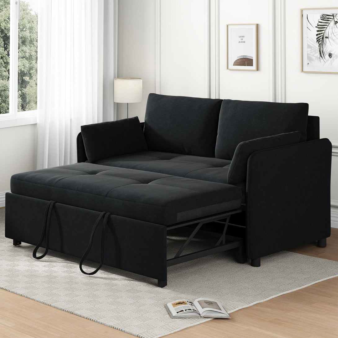 3 in 1 Convertible Sleeper Sofa Bed, 53" Folding Pull Out Couch with Adjustable Backrest, Futon Loveseat Couches with Side Pocket for Living Room