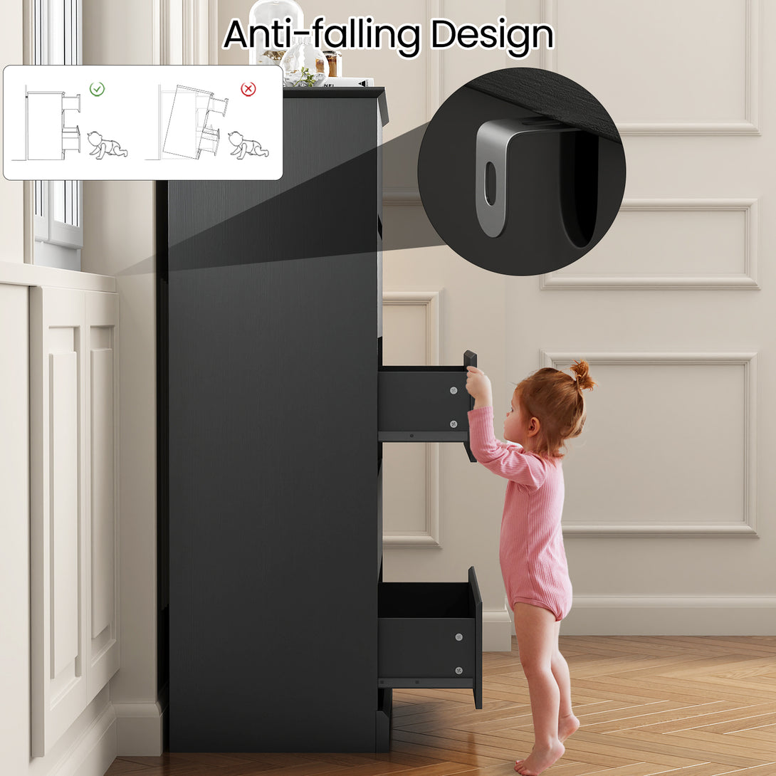 Bedroom Dresser Black, 5 Drawer Dresser Chest of Drawers for Living Room Dressing Room Entryway