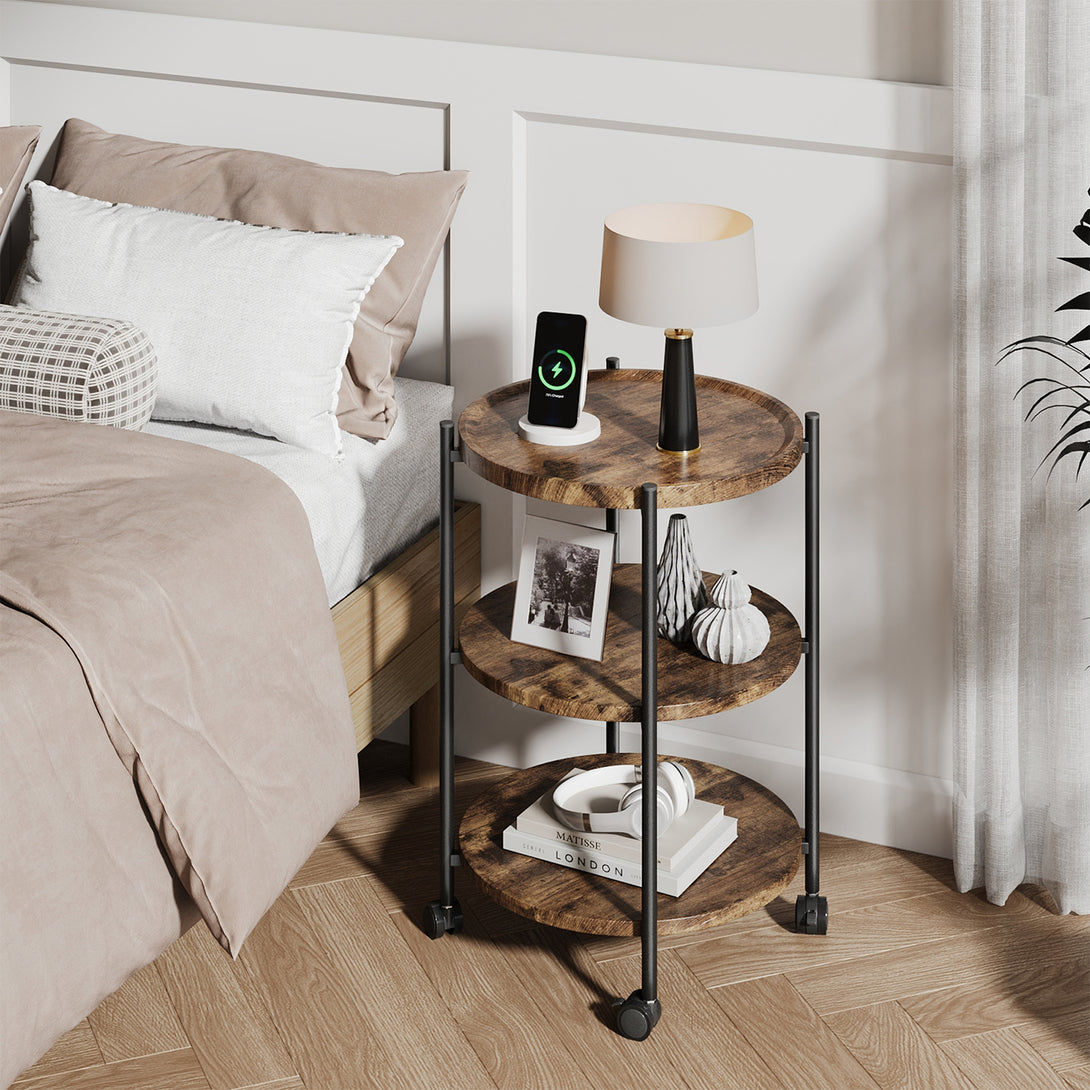 End Side Table, 3-Tier Coffee Table Small Round Table, Narrow Nightstand for Living Room Bedroom Outdoor
