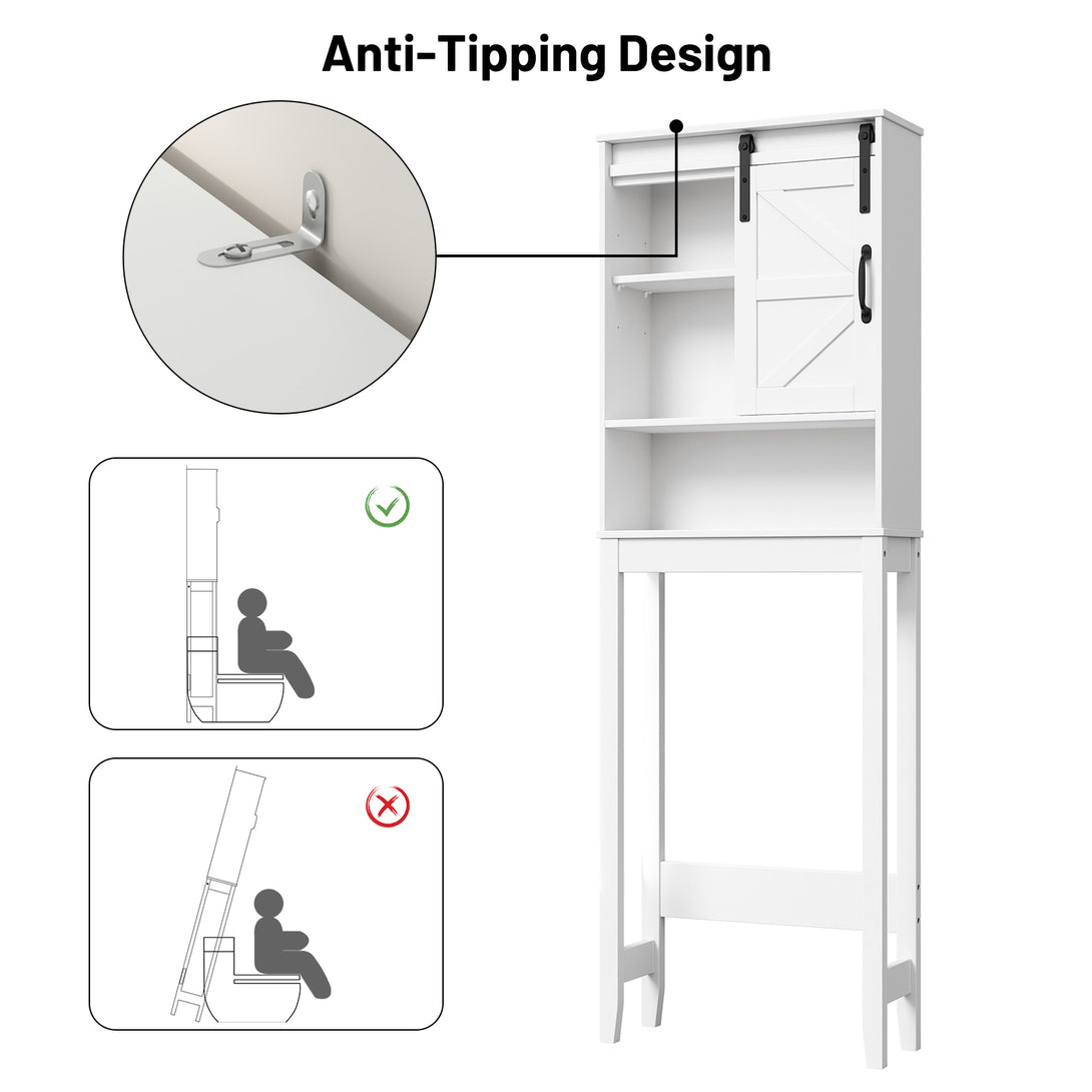 Over The Toilet Storage Shelves, Farmhouse Storage Shelves Over Toilet with Sliding Barn Door & Adjustable Shelves