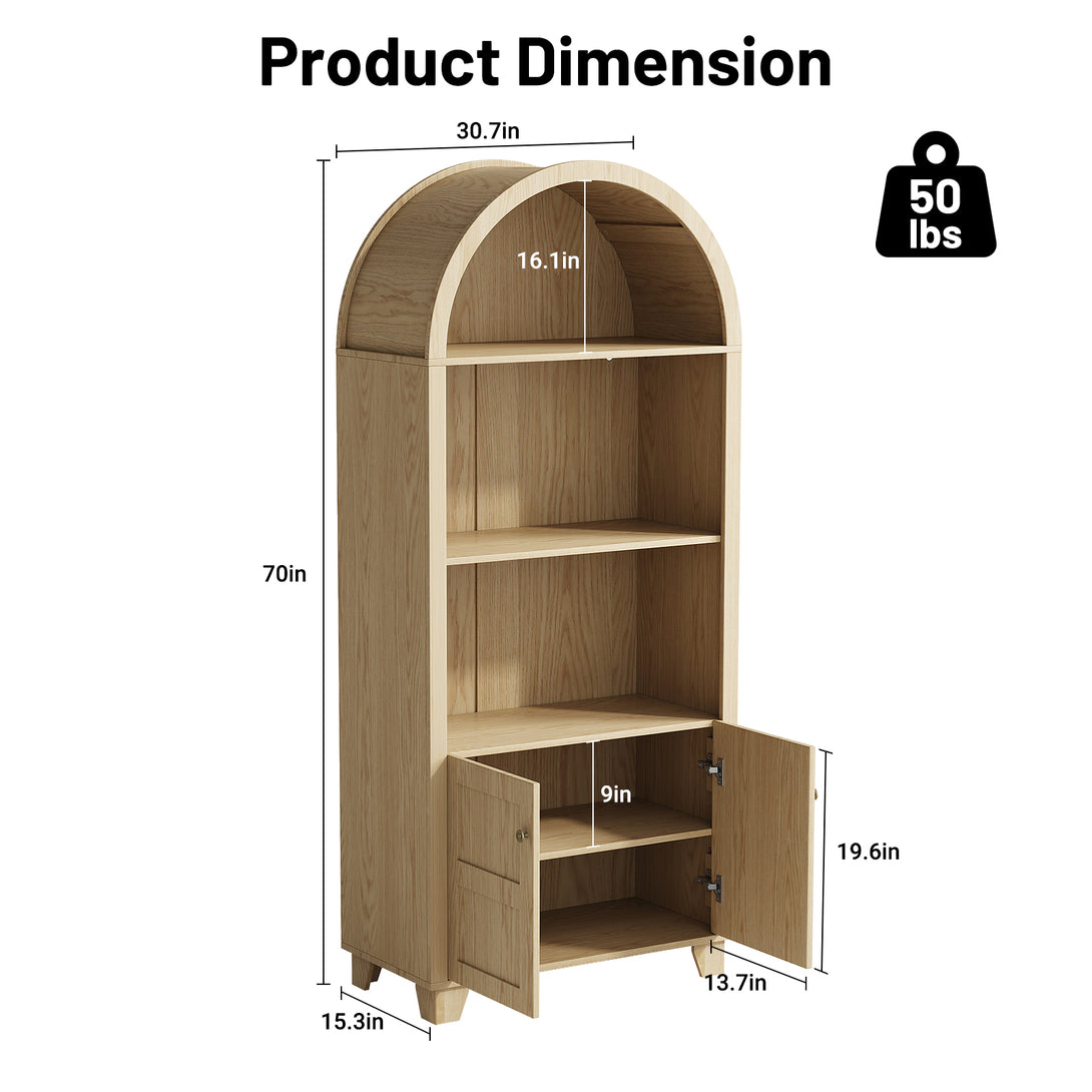 IDEALSOUL Arched Cabinet, 70-Inch Kitchen Pantry Storage Cabinet, Open Shelf Storage Cabinet with 2 Doors and 5 Shelves