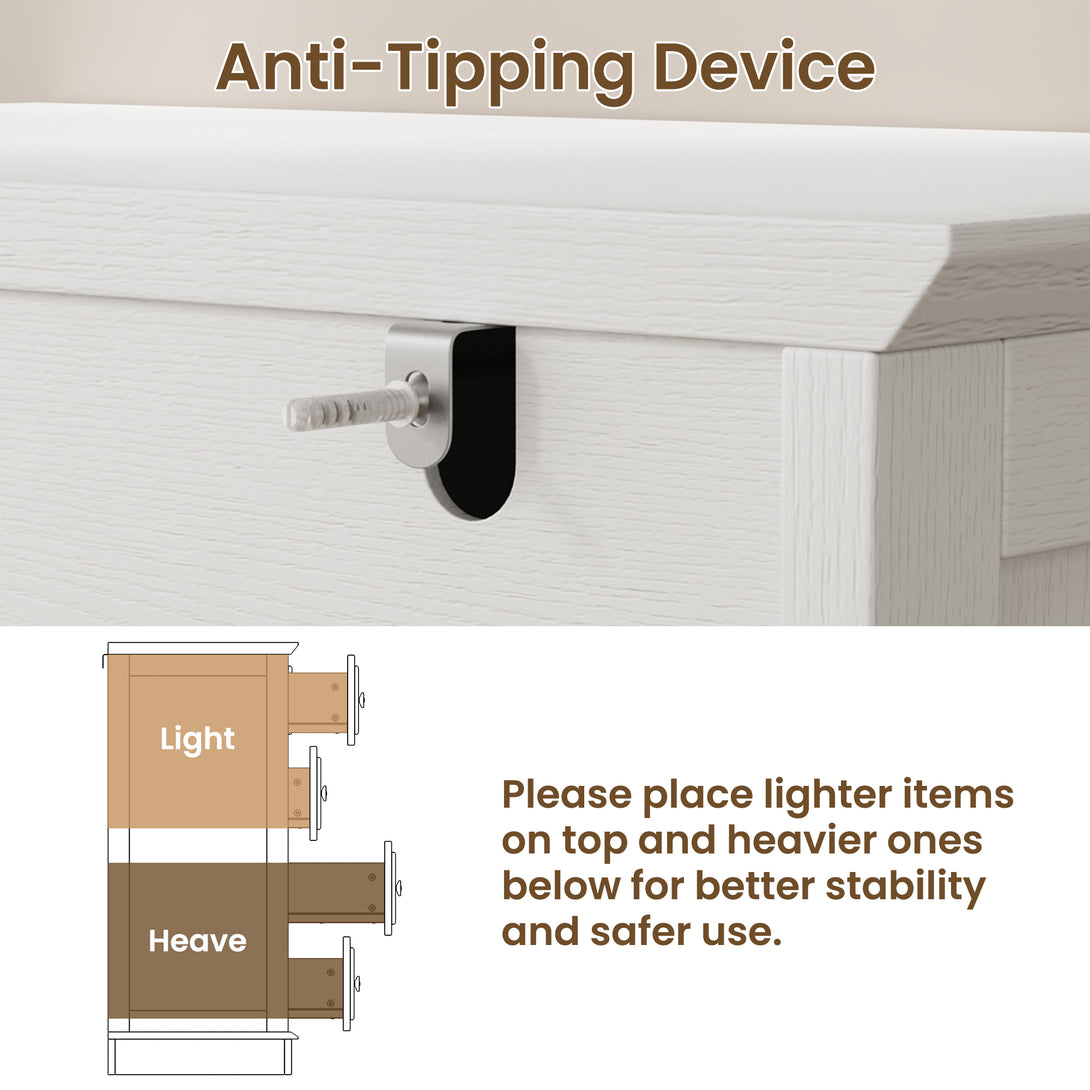 IDEALSOUL 5 Drawer Dresser for Bedroom, White Rustic Style Chest of Drawers, Retro Style 5 Drawer Dresser for Bedroom, Living Room, Bathroom