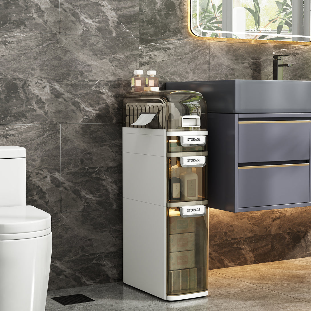 IDEALSOUL Bathroom Storage,Waterproof Narrow Storage Cabinet,Storage Floor Cabinet with Drawers for Small Spaces