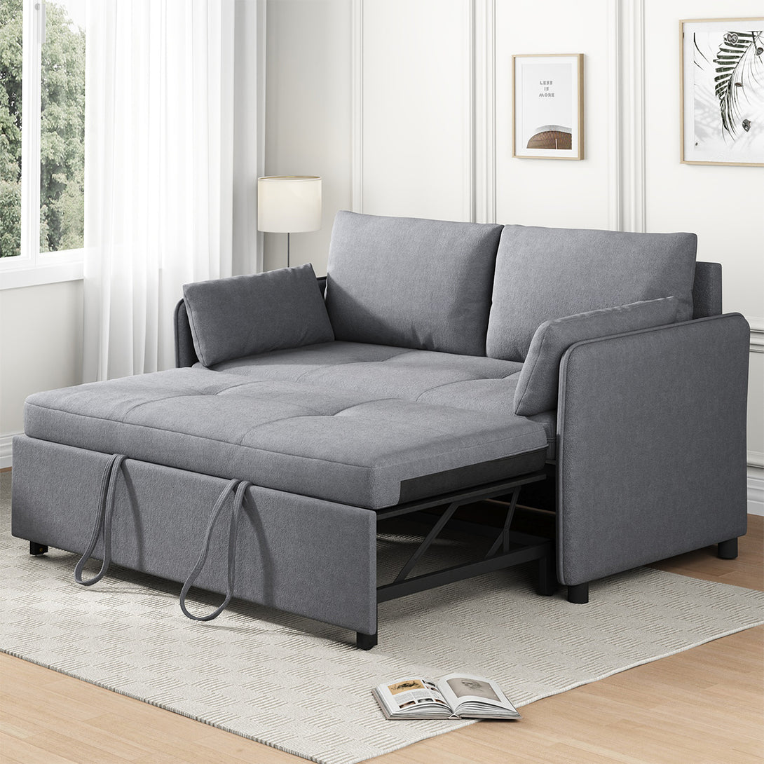 3 in 1 Convertible Sleeper Sofa Bed, 53" Folding Pull Out Couch with Adjustable Backrest, Futon Loveseat Couches with Side Pocket for Living Room
