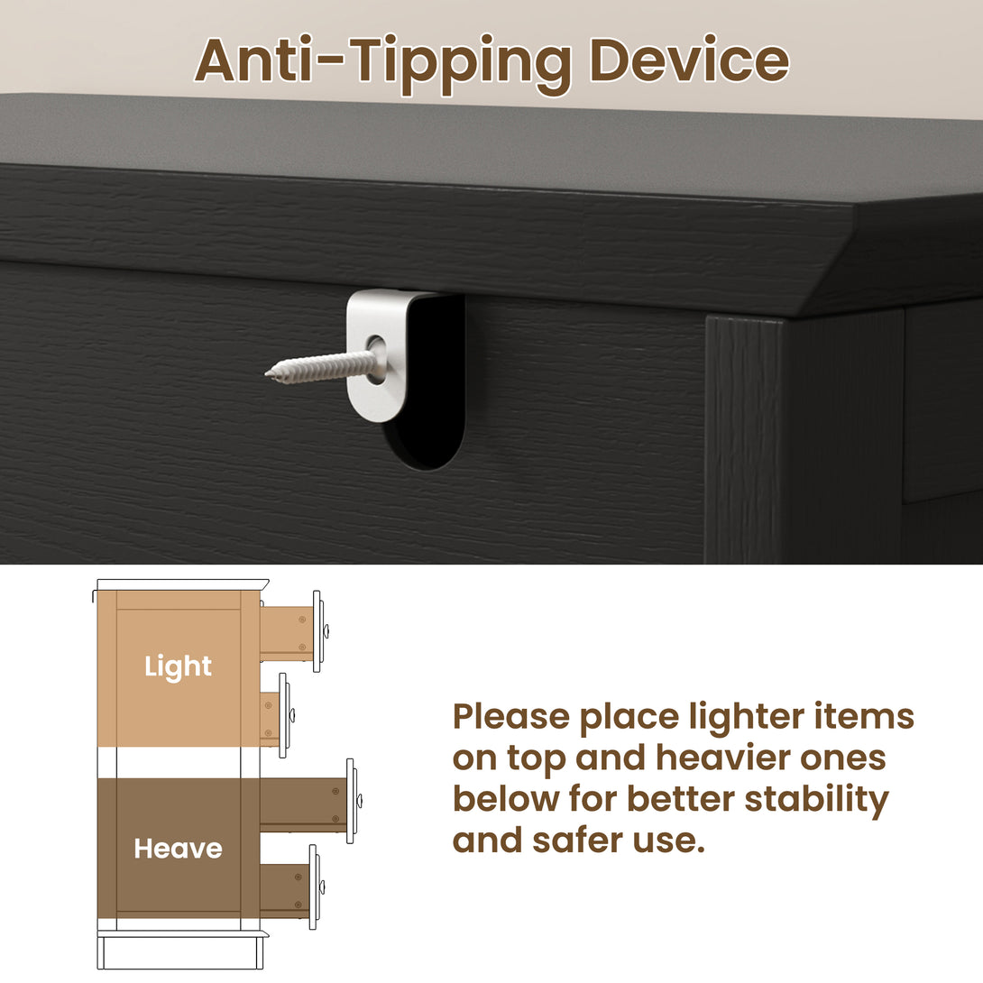 IDEALSOUL 5 Drawer Dresser for Bedroom, White Rustic Style Chest of Drawers, Retro Style 5 Drawer Dresser for Bedroom, Living Room, Bathroom