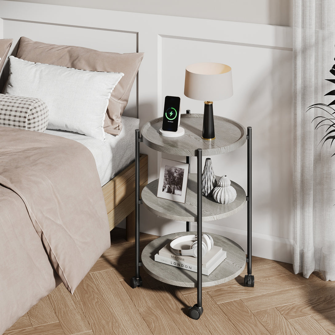 End Side Table, 3-Tier Coffee Table Small Round Table, Narrow Nightstand for Living Room Bedroom Outdoor