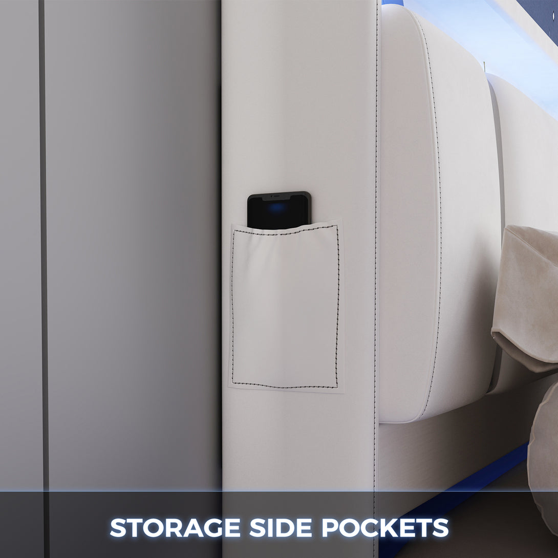 IDEALSOUL Full Size Bed Frame with LED Lights,Floating Metal Platform Bed with Storage Headboard,No Box Spring Needed,Easy to Assemble