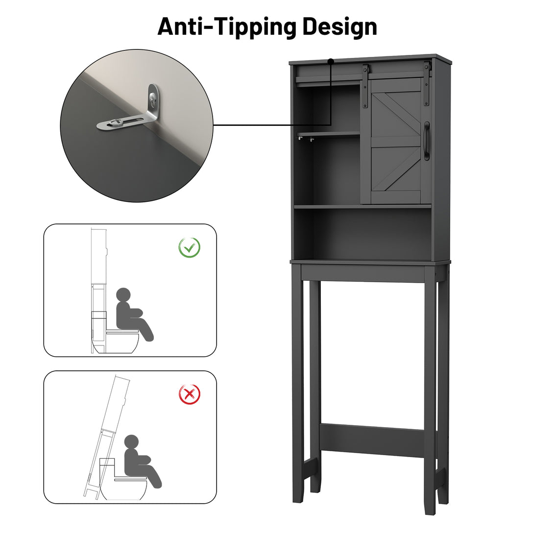 Over The Toilet Storage Shelves, Farmhouse Storage Shelves Over Toilet with Sliding Barn Door & Adjustable Shelves
