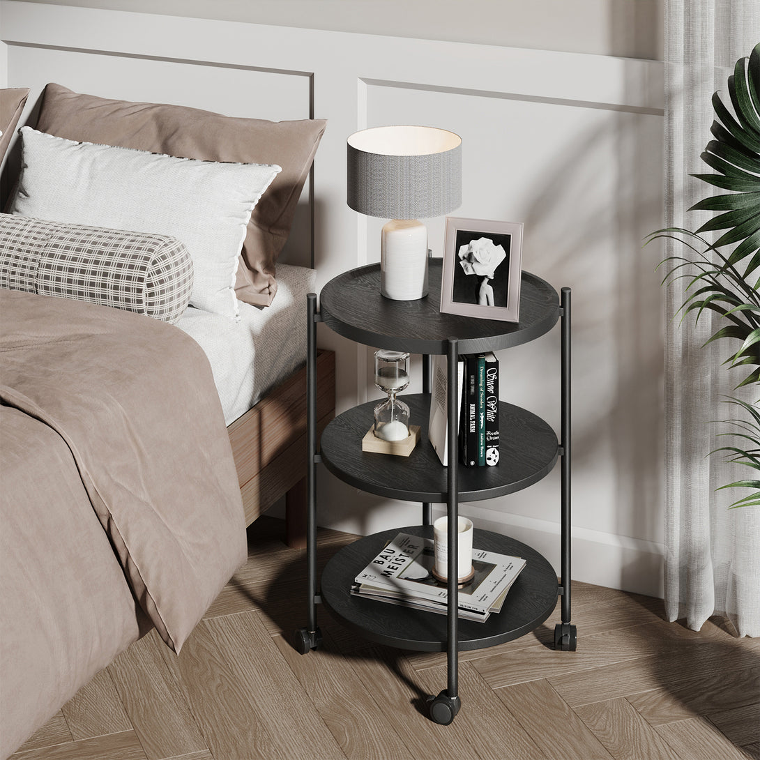 End Side Table, 3-Tier Coffee Table Small Round Table, Narrow Nightstand for Living Room Bedroom Outdoor